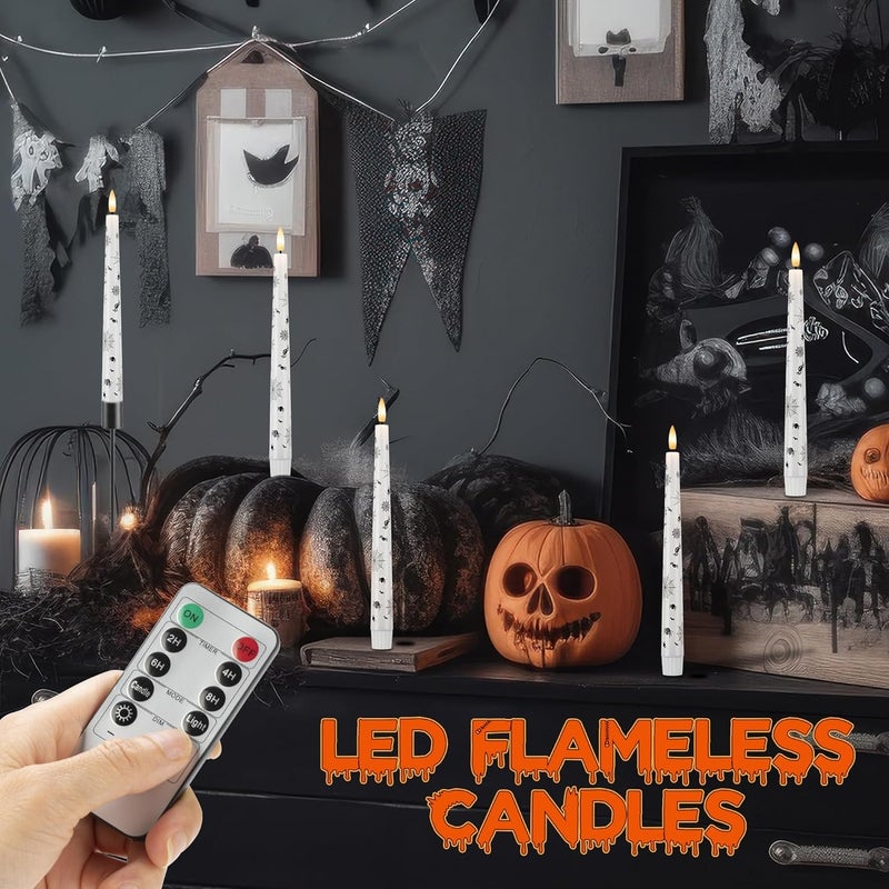 AFINETH Halloween Candles with Spider Web, Spider, 9.6”Real Wax Flameless Taper Candles with Remote & Timer, 3 Pack Battery Operated Halloween Led Candlesticks for Party Home Decor - Image 4